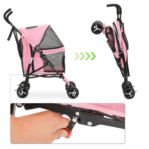 Magshion 4 Wheel Foldable Lightweight Dog Stroller for Small Medium Dogs, Pet Stroller, (Pink) - Image 4