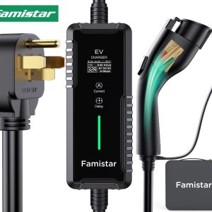 Famistar EV Charger, Level 2 Portable Electric Vehicle Car Charger Charging Station, 14-50 Plug, 32 Amp, 100-240V, 25FT Model, IP65 Waterproof, 0.96” LCD Screen, UL Recognized, for SAE J1772 EV