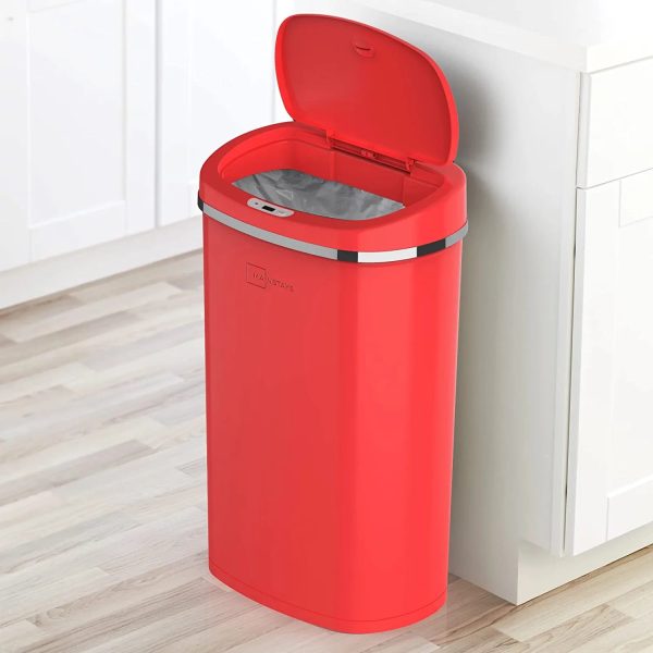 Mainstays 13.2 gal/50 L Motion Sensor Kitchen Garbage Can， Red Stainless Steel - Image 5