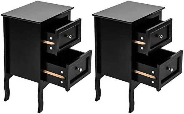 HBLUKDL Night Table Modern Wood Night Stand End Table Wooden Bed Side Tables with 2 Drawers Large Space Brown Size 15.74"(W) x 11.81"(D) x 23.66"(H) - Image 5