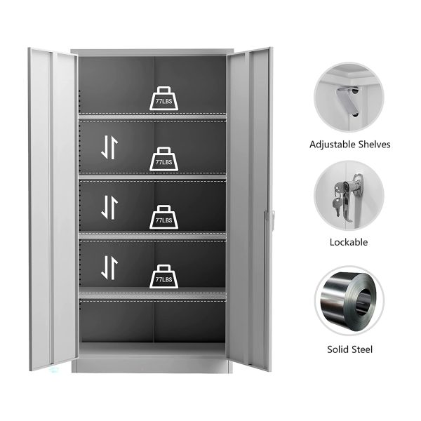 Aobabo 72 Inch Double Door Locking Storage Cabinet with Adjustable Shelves, Gray - Image 5