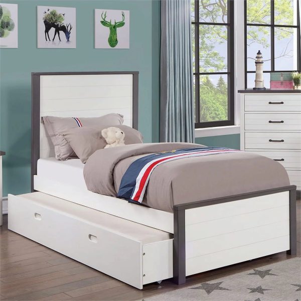Furniture of America Acres Wood Full Bed with Trundle in White and Gray - Image 2