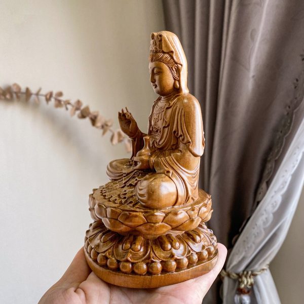 Wooden Sitting Guan Yin Buddha Statue - Image 3
