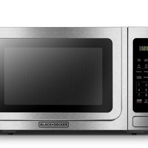 BLACK+DECKER EM036AB14 Digital Microwave Oven with Turntable Push-Button Door, Child Safety Lock, Stainless Steel, 1.4 Cu.ft