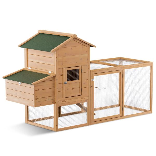 Magshion Outdoor Chicken Coop with Nesting Box, 80 inch Wooden Rabbit Hutch Poultry House with Run Cage, Slide-Out Tray and Waterproof Roof for Garden Backyard, Natural - Image 10