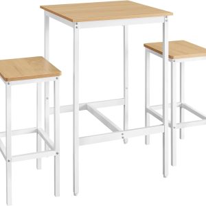 Bar Table and Chairs Set, Square Bar Table with 2 Bar Stools, Dining Pub Bar Table Set for 2, Space Saving for Kitchen Breakfast, Living Room, Party Room, Golden Oak and Cloud White