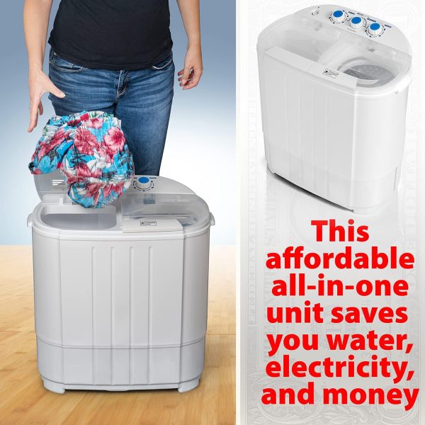 Home Compact Washing Machine with Twin Tub for Wash and Spin Dry, Portable, Built-in Gravity Drainage System, Agitation Wash Cycles, Use Less Soap and Water, for Dorms, Apartments, RVs - Image 5