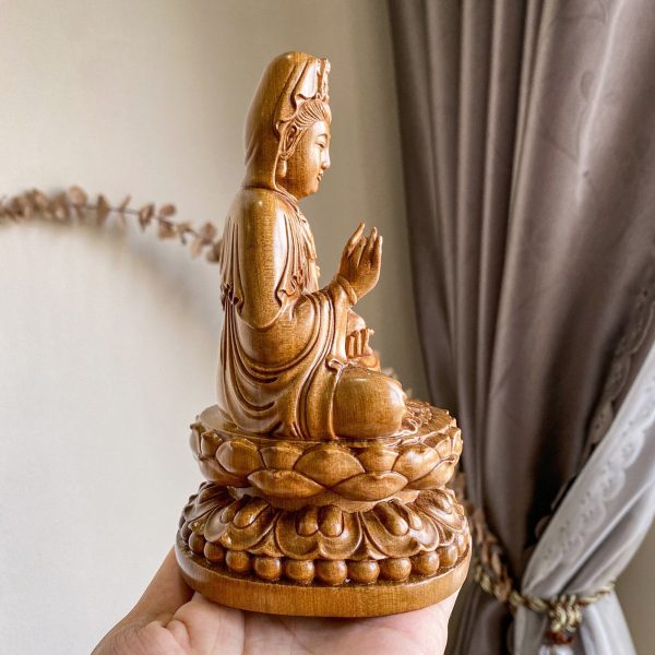 Wooden Sitting Guan Yin Buddha Statue - Image 2
