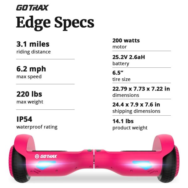 GOTRAX Edge Hoverboard for Kids Adults, 6.5" Tires 6.2mph & 2.5 Miles Self Balancing Scooter, Pink - Image 11