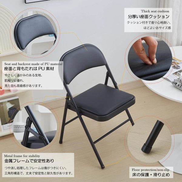 Folding Chairs 2 Pack Vinyl Padded Seat Easy Storage-Stackable Morden Commercial Seat with Powder-Coated Metal Frame Heavy Duty Foldable Chairs for Indoor Office - Image 3
