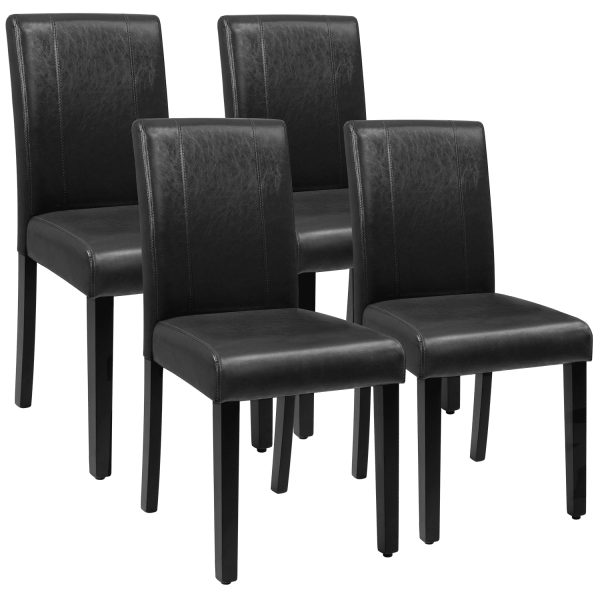 Lacoo Set of 4 Urban Style PU Leather Dining Chairs with Wood Legs, Black - Image 2