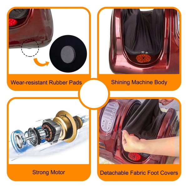 Electric Shiatsu Foot Massager for Pain Relief, Deep Kneading Rolling Feet and Calf Massager, Leg Circulation Machine for Plantar Fasciitis and Neuropathy, Red - Image 2