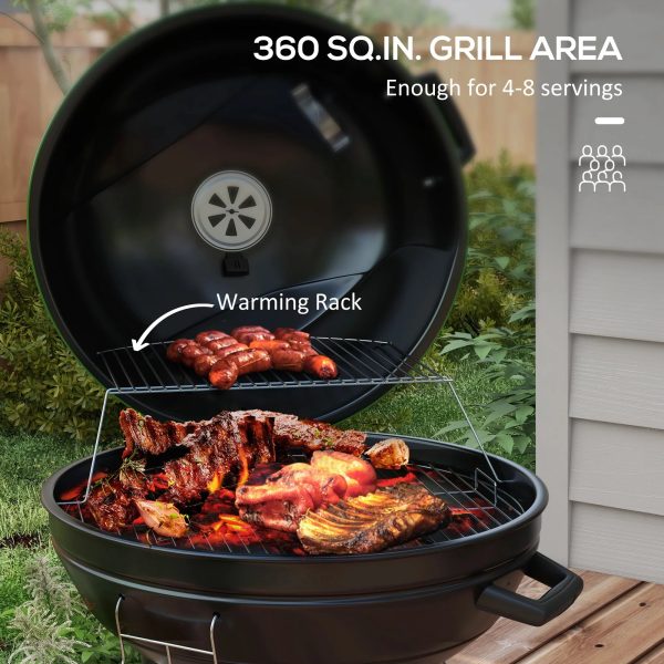 Outsunny 21" Kettle Charcoal BBQ Grill with Wheels, Barbecue, Green - Image 3