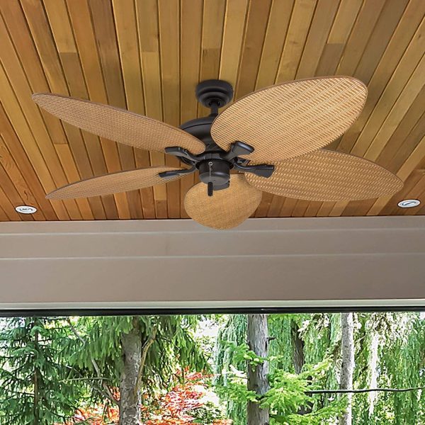 Honeywell Palm Valley 52" Bronze Tropical Ceiling Fan with 5 Palm Blades, 4 Arm Light Kit, Pull Chains & Reverse Airflow - Image 6