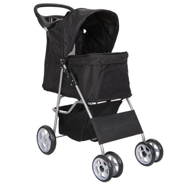 HomGarden 4 Wheel Pet Dog Stroller Foldable Carrier Strolling Cart for Small Dog Cat W/Storage Basket & Cup Holder, Black - Image 2