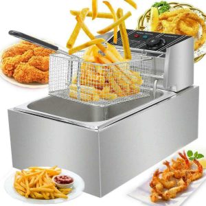 FETCOI 1700W 6L Single Tanks Electric Countertop Deep Fryer Commercial Stainless Steel Large Capacity Fryer Tabletop Restaurant kitchen Frying Machine with Basket