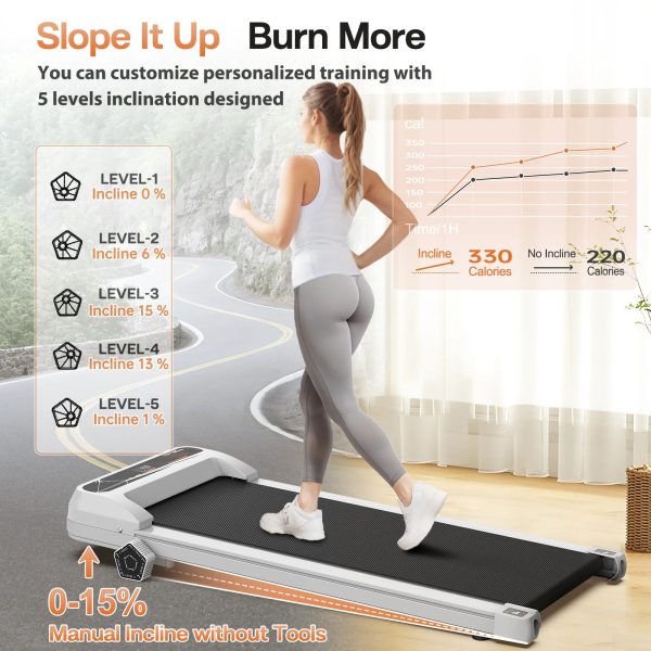 FYC Walking Pad Treadmill for Home with Incline, 2.5HP Low Noise Walking Jogging Running Machine with Remote Control, LED Display and Bluetooth, Under Desk Treadmill for Home Office, White - Image 3