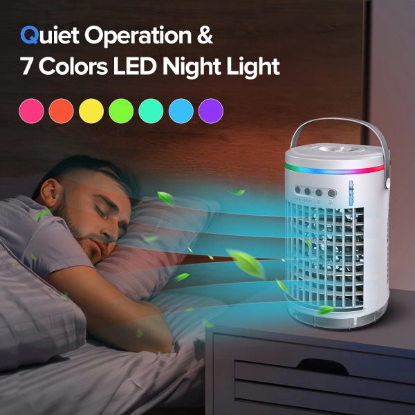 Portable Air Conditioners with Remote 1400ml Evaporative Cooler 3 Speeds USB Personal Conditioner 7 LED Light Portable AC for Room Kitchen Office Desk Bedroom Camping - Image 4