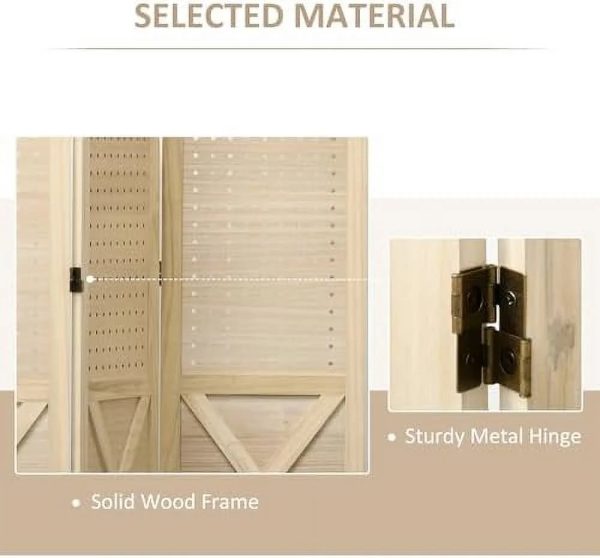 CHFBC 4 Panel Pegboard Display Room Divider 4.7' Tall Wood Indoor Portable Folding Privacy Screen Partition Wall Divider for Home Office Natural - Image 5