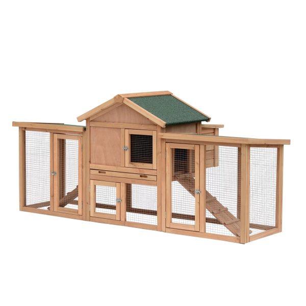 PawHut 80" Chicken Coop, Wooden Outdoor Chicken Cage Poultry Hen House with Nesting Box, Double Runs, Removable Tray, Ramps, for Garden Backyard - Image 2