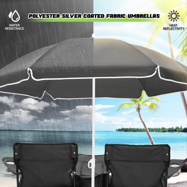 Magshion Portable Double Folding Chair with Removable Umbrella, Cooler Bag & Carry Bag, for Beach Camping Picnic, Black - Image 8