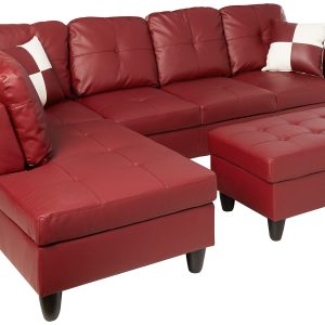 Beverly Fine Furniture Left Facing Russes Sectional Sofa Set With Ottoman, RED