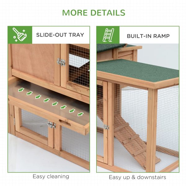 PawHut 80" Chicken Coop, Wooden Outdoor Chicken Cage Poultry Hen House with Nesting Box, Double Runs, Removable Tray, Ramps, for Garden Backyard - Image 6