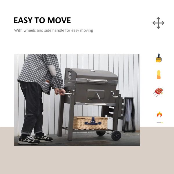 Outsunny Charcoal BBQ Grill, Outdoor Portable Cooker, Gray - Image 6