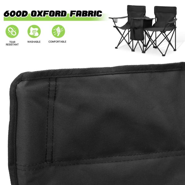 Magshion Portable Double Folding Chair with Removable Umbrella, Cooler Bag & Carry Bag, for Beach Camping Picnic, Black - Image 10