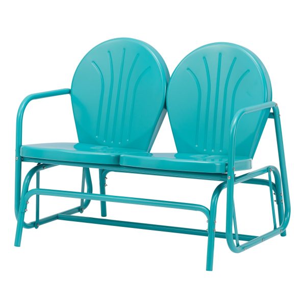 Mainstays Retro Teal Outdoor Steel Glider Loveseat - Image 3