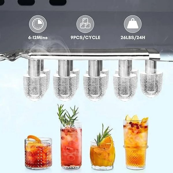 Countertop Ice Maker,Portable Ice Machine with Carry Handle,Self-Cleaning,Basket and Scoop,9 Cubes in 6 Mins,26.5lbs/24Hrs,2 Sizes of Bullet Ice,for Home,Kitchen,Party,Black - Image 3