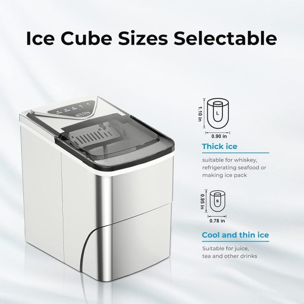 Ice Makers Countertop, Self-Cleaning Function, Portable Electric Ice Cube Maker Machine, 9 Bullet Ice Ready in 6 Mins, 26lbs 24Hrs with Ice Bags and Ice Scoop Basket for Home Bar Camping RV(Silver) - Image 4
