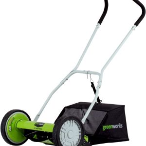 Greenworks 16-Inch Reel Lawn Mower with Grass Catcher 25052，Black/Green， 47"D x 22"W x 29.75"H💝 Last Day For Clearance