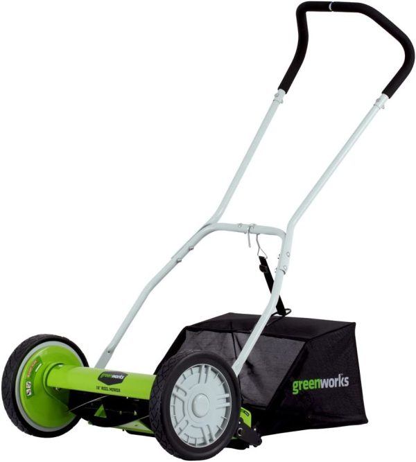 Greenworks 16-Inch Reel Lawn Mower with Grass Catcher 25052，Black/Green， 47"D x 22"W x 29.75"H💝 Last Day For Clearance