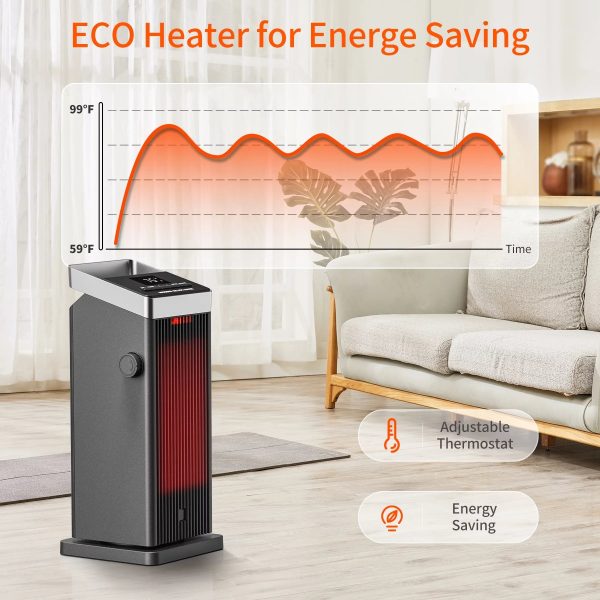 ALROCKET 1500W Ceramic Heater 90'' Oscillating with Thermostat and Remote Control - Image 6