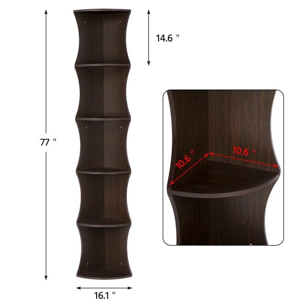 Nesuncia 77" H 5 Tier Corner Shelf Plant Stand Open Bookshelf Unique Furniture - Image 2