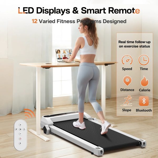 FYC Walking Pad Treadmill for Home with Incline, 2.5HP Low Noise Walking Jogging Running Machine with Remote Control, LED Display and Bluetooth, Under Desk Treadmill for Home Office, White - Image 2