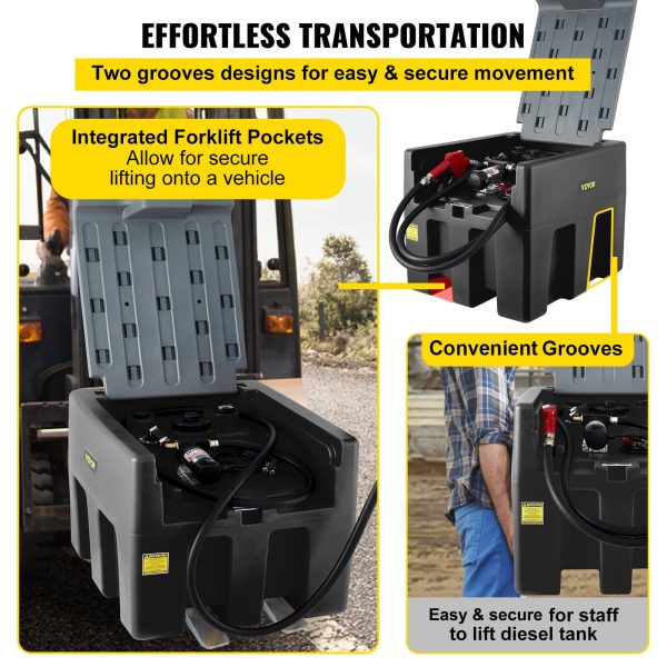 VEVOR Portable Diesel Tank, 58 Gallon Capacity with 12V Electric Transfer Pump, Polyethylene for Easy Fuel Transportation, Black - Image 7