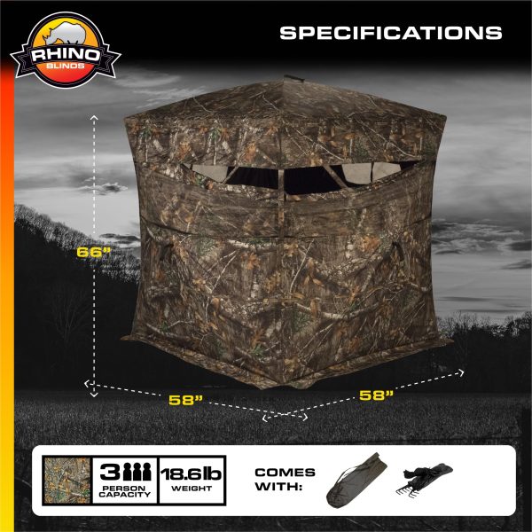 RHINO Blinds R150-RTE 3 Person Hunting Ground Blind, Realtree Edge - Image 6