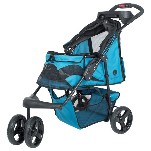 Durable Folding Pet Stroller with Mesh Sides for Dogs & Cats, Mermaid (Open Box) - Image 2