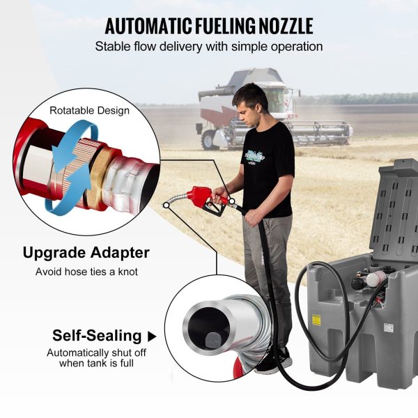 VEVOR Portable Diesel Tank, 116 Gallon Capacity & 10 GPM Flow Rate, Diesel Fuel Tank with 12V Electric Transfer Pump and 13.1ft Rubber Hose, PE Diesel Transfer Tank for Easy Fuel Transportation, Gray - Image 5