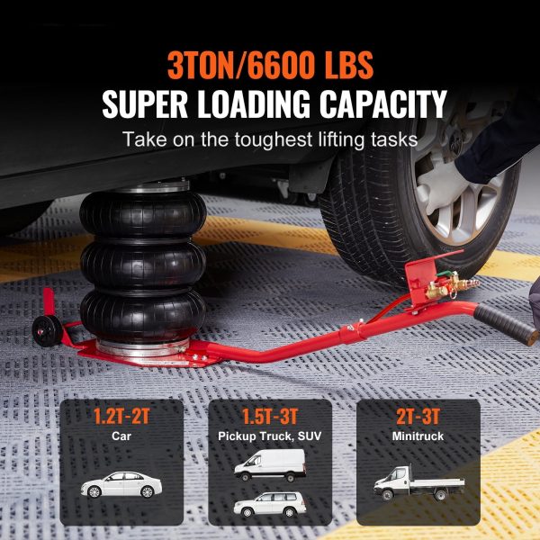 BENTISM Air Jack, 3 Ton/6600 lbs Triple Bag Air Jack, Airbag Jack with Six Steel Pipes, Lift up to 17.7 inch/450 mm, 3-5 s Fast Lifting Pneumatic Jack, with Long Handles for Car Repair - Image 2