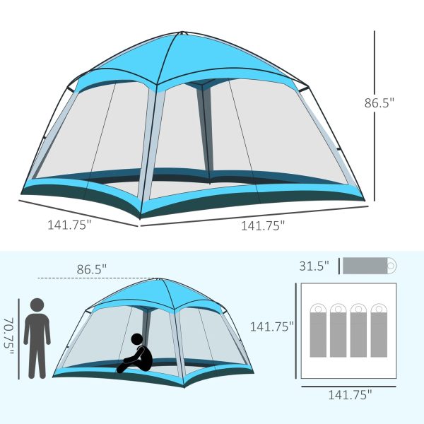 Outsunny 12' x 12' Screen House Room, 8 Person Camping Tent w/ Carry Bag and 4 Mesh Walls for Hiking, Backpacking, and Traveling, Easy Set Up, Sky Blue - Image 7