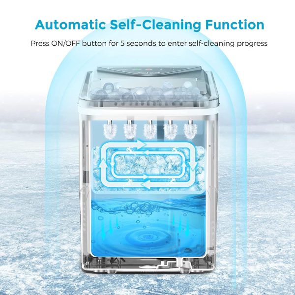 Ice Makers Countertop, Self-Cleaning Function, Portable Electric Ice Cube Maker Machine, 9 Bullet Ice Ready in 6 Mins, 26lbs 24Hrs with Ice Bags and Ice Scoop Basket for Home Bar Camping RV(Silver) - Image 3