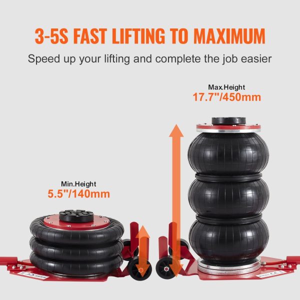 BENTISM Air Jack, 3 Ton/6600 lbs Triple Bag Air Jack, Airbag Jack with Six Steel Pipes, Lift up to 17.7 inch/450 mm, 3-5 s Fast Lifting Pneumatic Jack, with Long Handles for Car Repair - Image 3