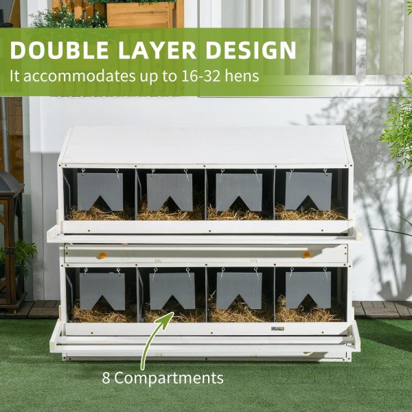 PawHut Nesting Boxes for Chickens W/ 2 Egg Collection Trays, 8 Compartments - Image 3