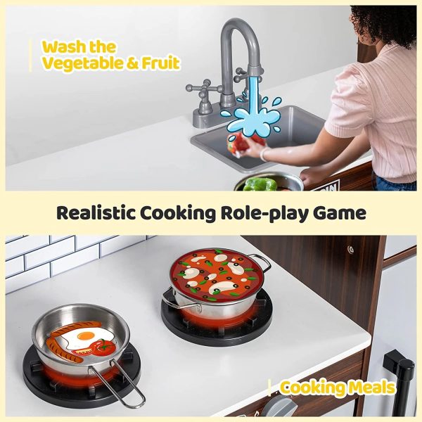 BRINJOY Corner Play Kitchen for Kids, Wooden Toddler Kitchen Playset w/ Faucet, Sink, Microwave, Oven, Apron, Blackboard, Storage Cabinets, Pretend Cooking Toys w/ Sound & Light Gift for Ages 3+ - Image 5