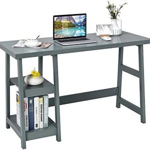 AEFRGHS Computer Desk with Shelves Modern Trestle Desk Home Office Desk with Space Saving Study Writing Desk Desk for Bedroom