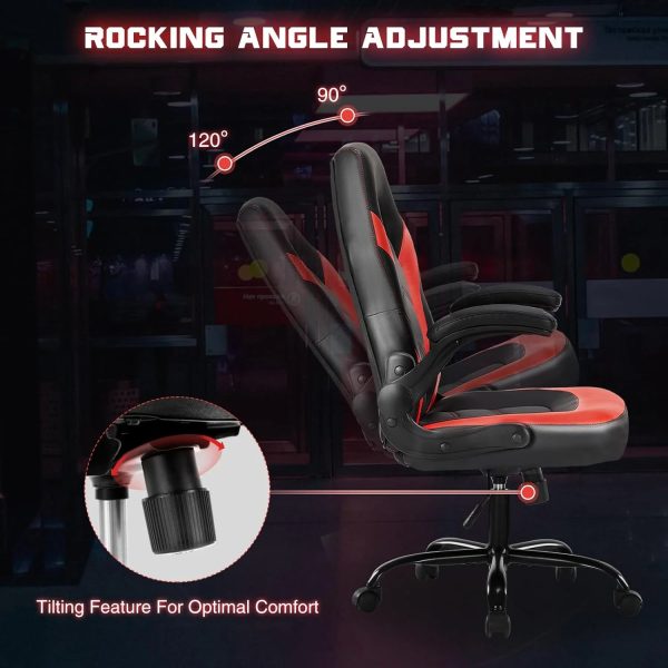 Ergonomic Computer Gaming Chair - Home Office Desk with PU Leather Lumbar Support, Height Adjustable Big and Tall Video Game with Flip-up Armrest, Swivel Wheels for Adults and Teens - Image 7