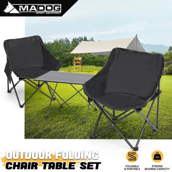 MADOG Folding Table and Chairs Set, Set of 3 Outdoor Camping Picnic Chairs and Table with Fold Up Tabletop, Pockets and Carry Bag, Black - Image 2